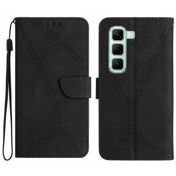 Funda de Cuero con Relieve y Costuras para Infinix Hot 50 Pro 4G (Negra)