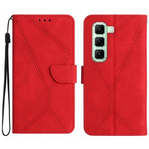 Funda de Cuero con Relieve y Costuras para Infinix Hot 50 Pro+ 4G (Rojo)
