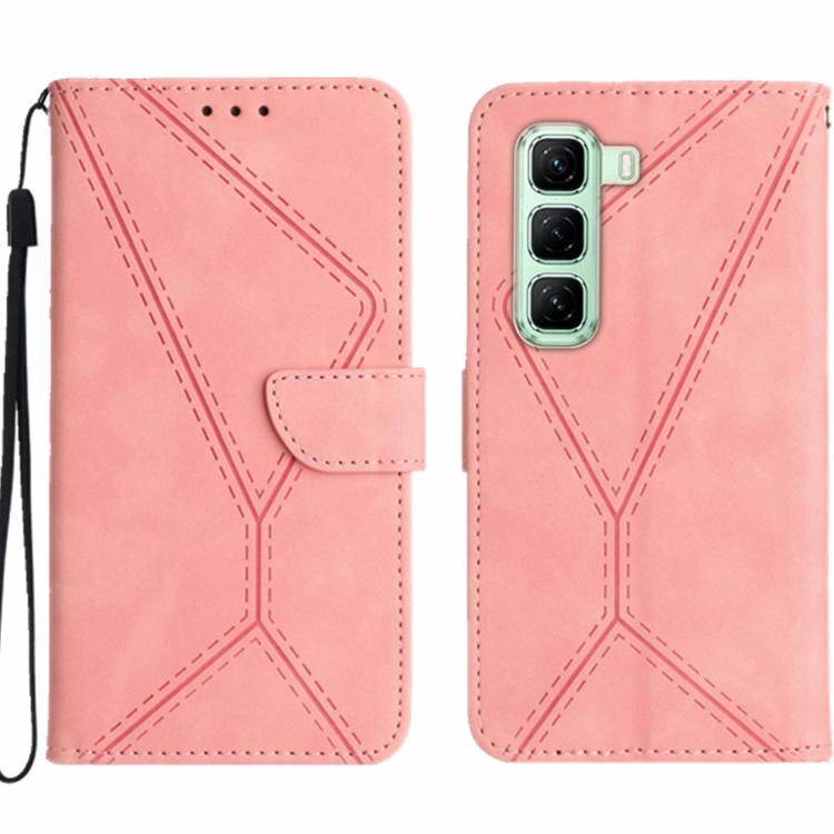 Funda de Cuero con Relieve y Costuras para Infinix Hot 50 Pro+ 4G (Rosa)