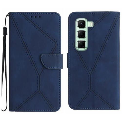 Funda de Cuero con Relieve y Costuras para Infinix Hot 50 4G (Azul)