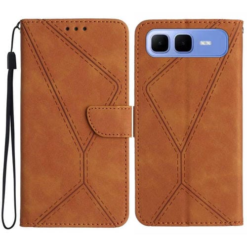 Funda de cuero con relieve y costuras para Infinix Smart 10 Plus 4G (marrón)