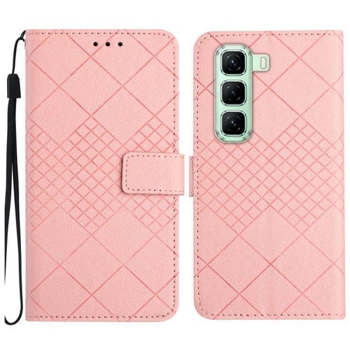 Funda de Cuero con Textura de Cuadrícula Rómbica para Infinix Hot 50 Pro 4G (Rosa)