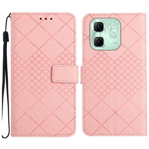 Funda de Cuero con Textura de Cuadrícula Rómbica para Infinix Hot 50I 4G (Rosa)