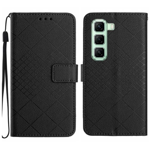 Funda de Cuero con Textura de Cuadrícula Rómbica para Infinix Hot 50 Pro+ 4G (Negra)