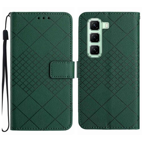 Funda de Cuero con Textura de Cuadrícula Rómbica para Infinix Hot 50 4G (Verde)