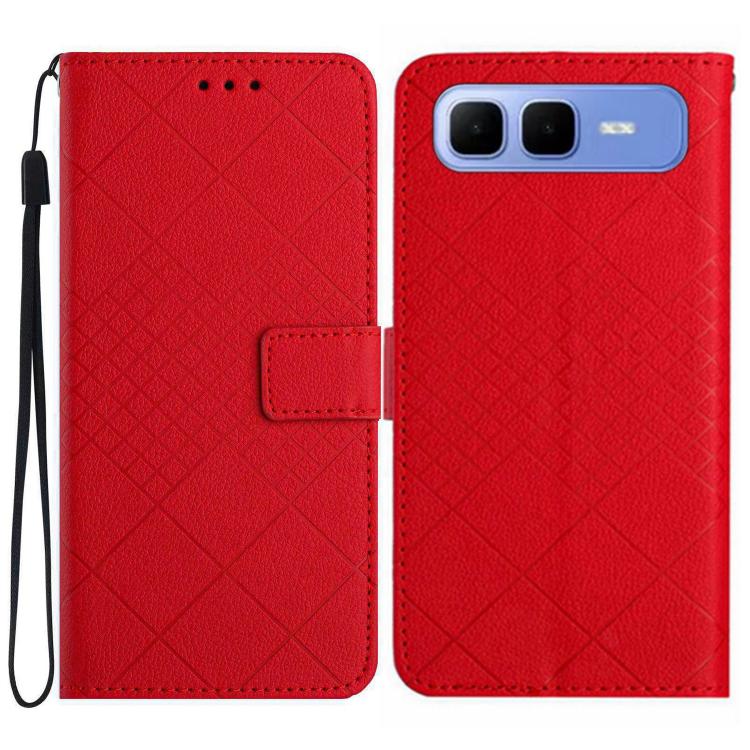Funda de cuero con textura de cuadrícula rómbica para Infinix Smart 10 Plus 4G (roja)