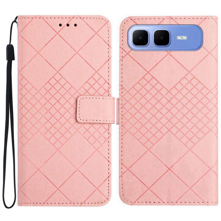 Funda de cuero con textura de cuadrícula rómbica para Infinix Smart 10 Plus 4G (rosa)