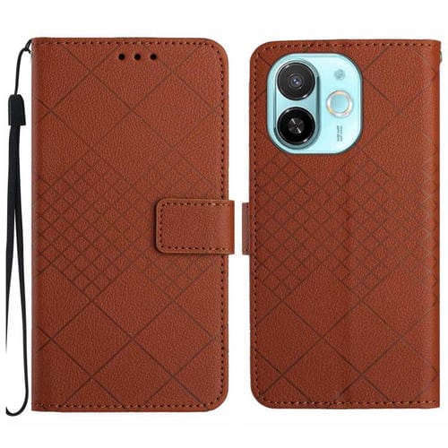 Funda de Cuero para Tecno Spark 30C 5G con Textura de Cuadrícula Rómbica (Marrón)