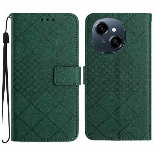 Funda de Cuero con Textura de Cuadrícula Rómbica para Tecno Pop 9 4G y Spark Go 2025 4G (Verde)