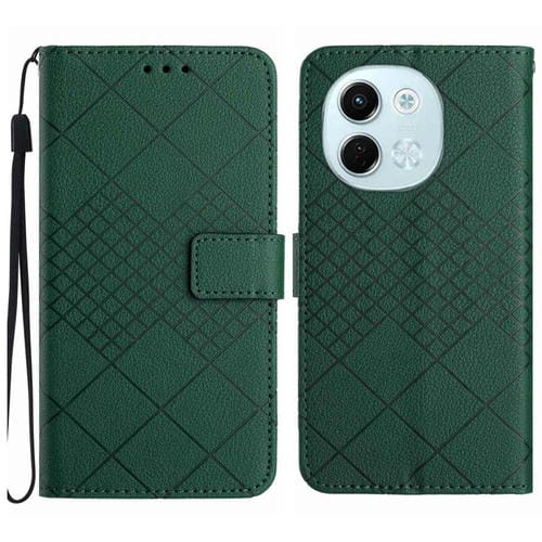 Funda de Cuero Textura Cuadrícula Rómbica para Tecno Spark 30 5G (Verde)