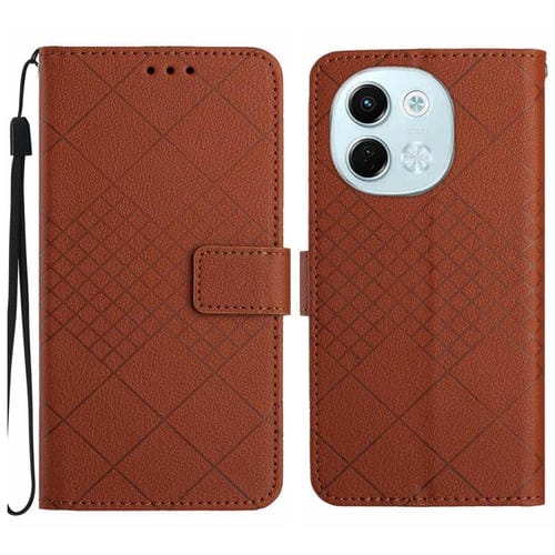 Funda de Cuero con Textura Cuadrícula Rómbica para Tecno Spark 30 5G (Marrón)
