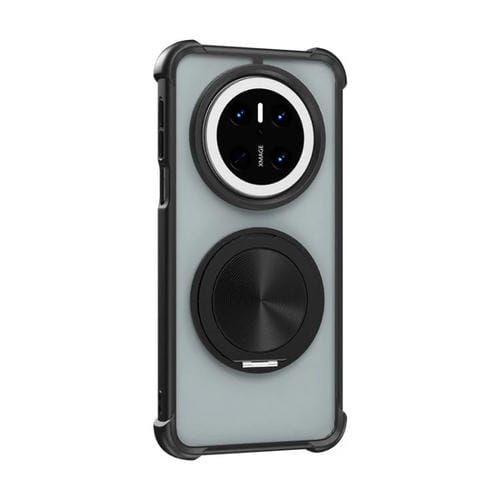 Funda para Teléfono Huawei Mate 70 con Textura de Cd y Soporte Giratorio 360° (Negra)