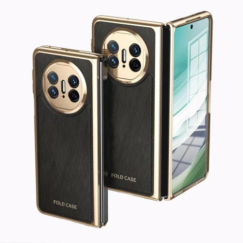 Estuche para Teléfono Huawei Mate X3 con Brocado Plateado y Alambre Dorado Integrado (Negro)