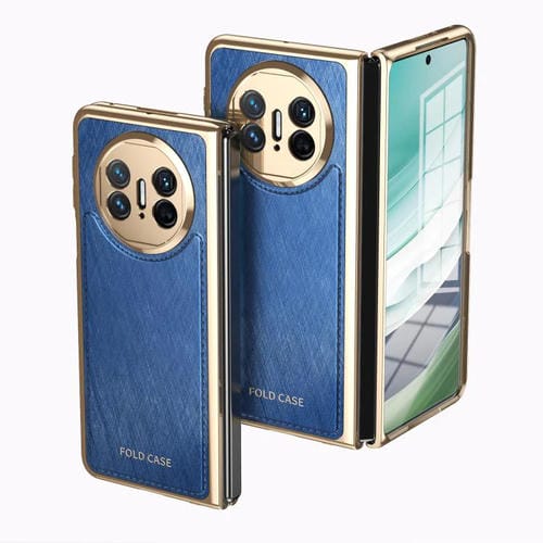 Estuche para Teléfono Huawei Mate X3 con Baño de Brocado Plateado y Alambre Dorado Integrado (Azul)