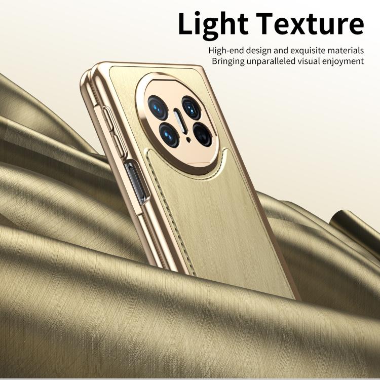 Estuche para Teléfono Huawei Mate X5 con Baño de Brocado Plateado y Alambre Dorado Integrado (Dorado)