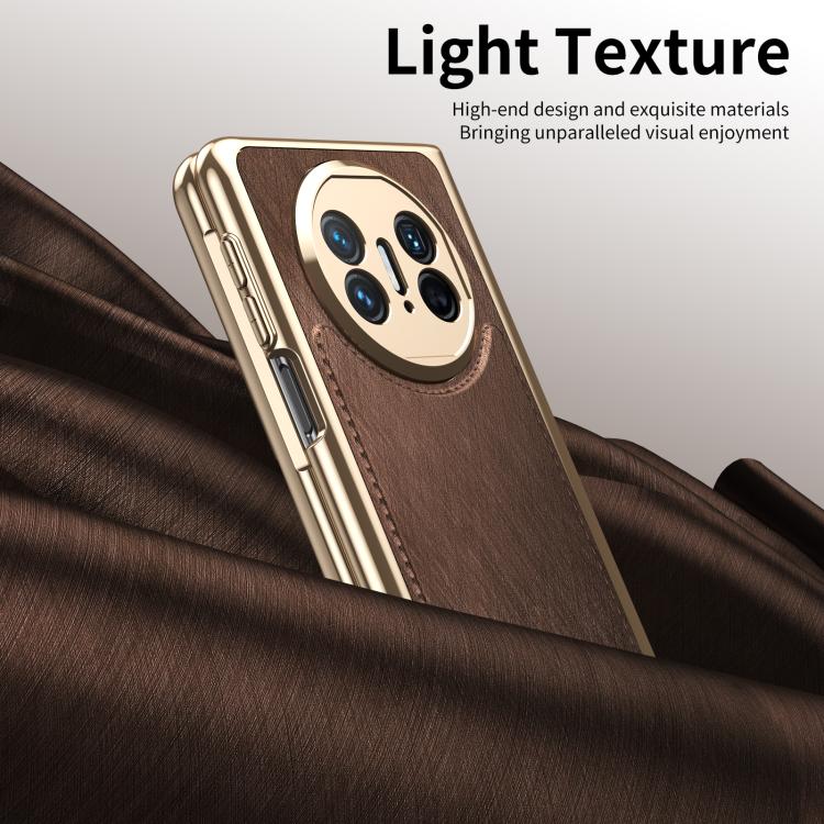 Estuche para Teléfono Huawei Mate X5 con Brocado Plateado y Alambre Dorado Integrado (Marrón)