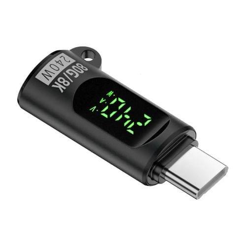 Adaptador Tipo C Macho a Tipo C Hembra 240 W 80 Gbps con Pantalla Digital (Negro)