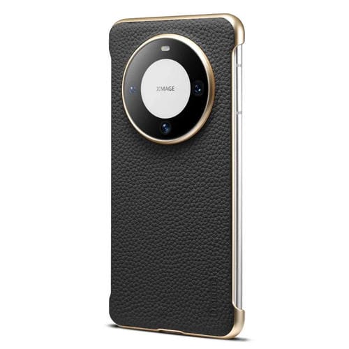 Funda Cuero Genuino Textura Lichi Magsafe sin Marco para Huawei Mate 60 Pro Denior A20 (Negro)