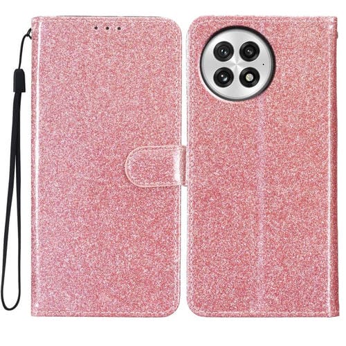 Funda de Cuero con Tapa y Purpurina para OnePlus 13 (Oro Rosa)