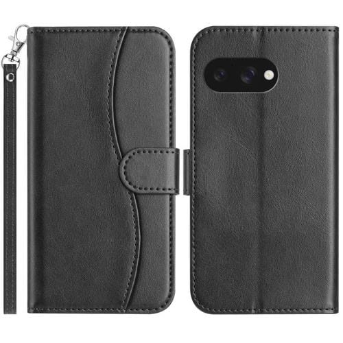 Funda de Cuero con Doble Pliegue en Forma de S para Google Pixel 9A (Negra)