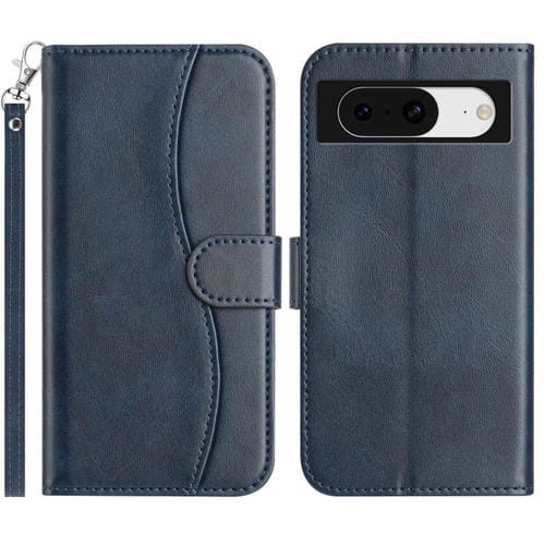 Funda de Cuero con Doble Pliegue en Forma de S para Google Pixel 8 (Azul Marino)