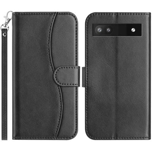Funda de Cuero con Doble Pliegue en Forma de S para Google Pixel 6A (Negra)