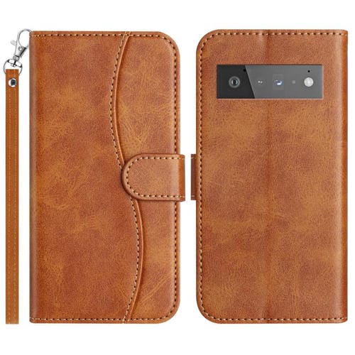 Funda de Cuero con Doble Pliegue en Forma de S para Google Pixel 6 Pro (Marrón)