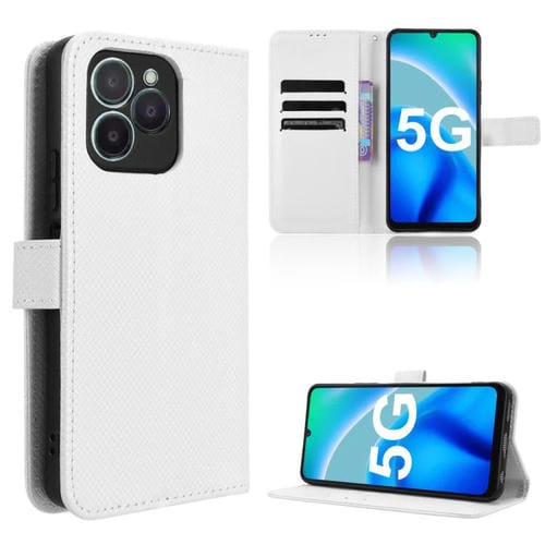 Funda de Cuero para Fossibot S1 5G con Textura de Diamante (Blanca)