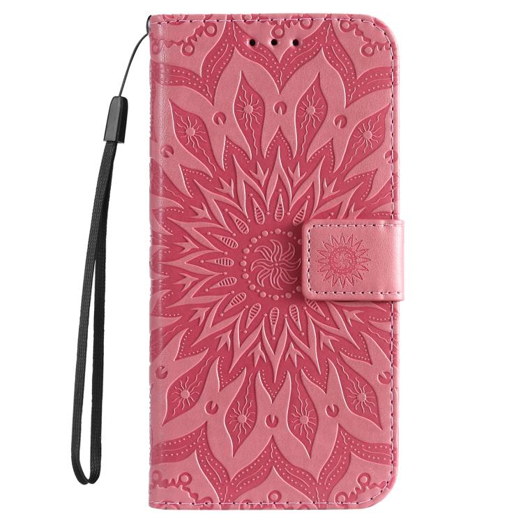 Funda de cuero con tapa y estampado de girasoles en relieve para Samsung Galaxy A56 5G (rosa)