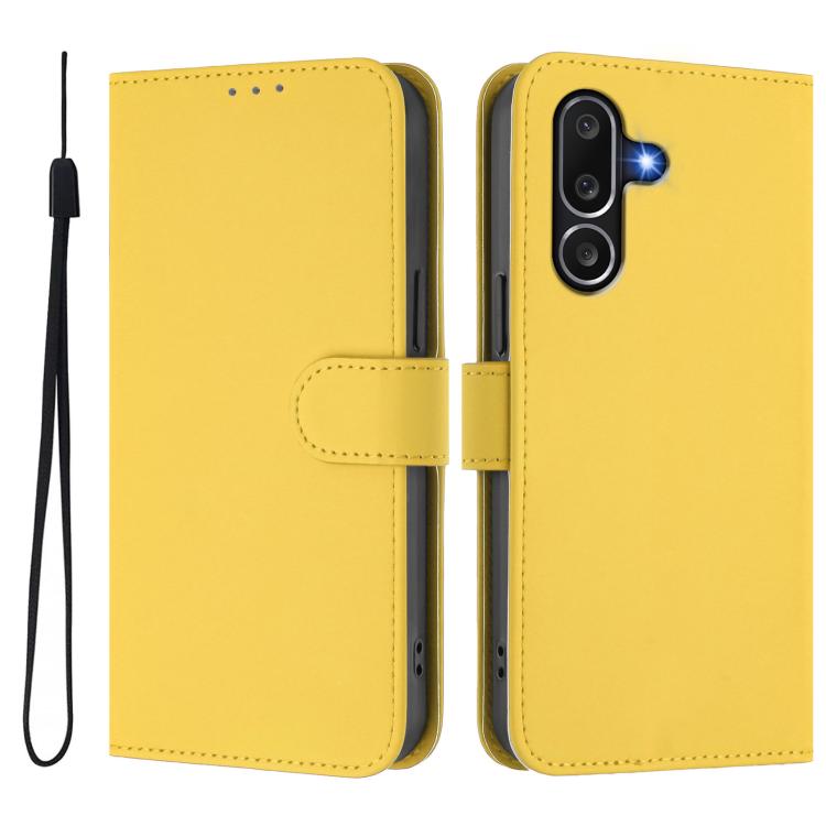 Funda de piel con textura de color liso y cordón para Samsung Galaxy M56 5G (amarillo limón)
