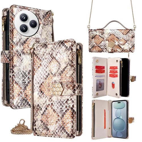 Funda de piel con textura de serpiente y asa cruzada para Xiaomi Civi 5 Pro 5G (blanca)