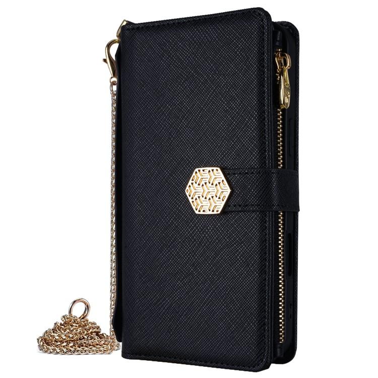 Funda de cuero con textura cruzada y asa cruzada para Redmi Note 14S 4G (negro)