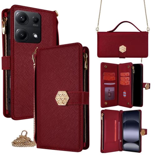 Funda de cuero con textura cruzada y asa cruzada para Redmi Note 14S 4G (rojo)