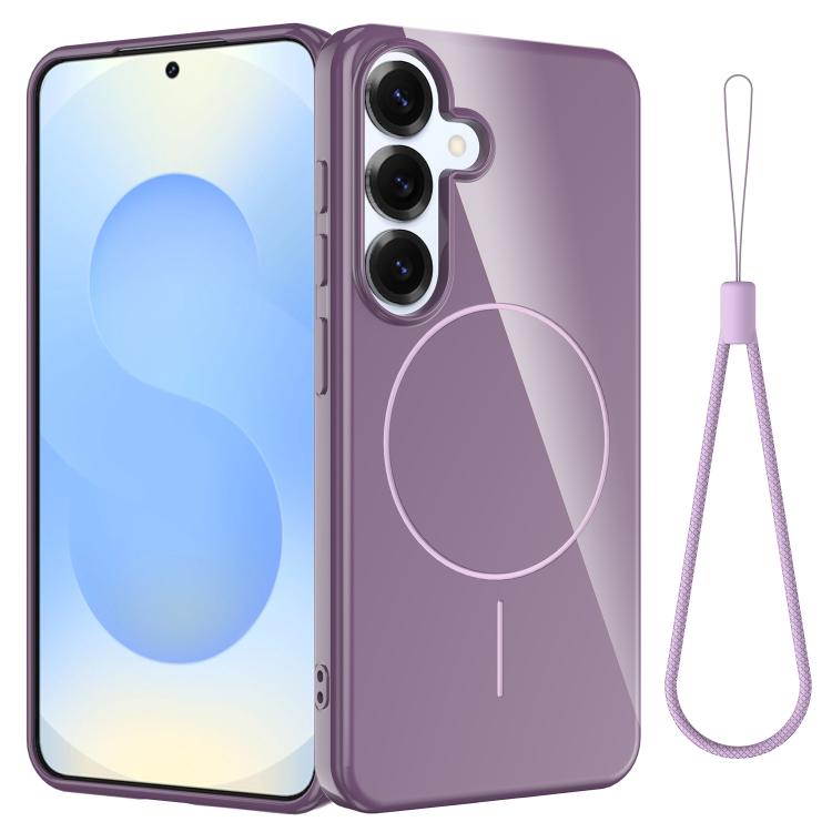 Funda MagSafe de TPU brillante a prueba de golpes con cordón para Samsung Galaxy S25 FE 5G (morado)