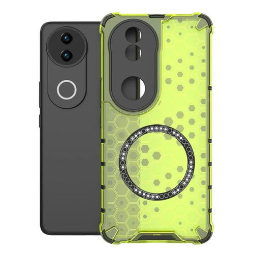 Funda para Vivo V50 5G Global Honeycomb con Anillo Magnético a Prueba de Golpes (Verde)