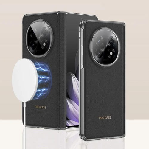 Funda Gkk Ultrafina de Cuero Liso con Bisagra y Magsafe para Oppo Find N5 (Negra)