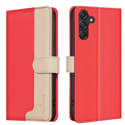 Funda de cuero antirrobo RFID a juego para Samsung Galaxy M36 5G (roja)