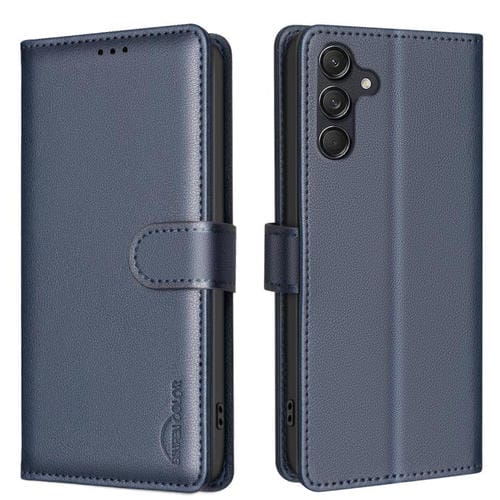 Funda de cuero antirrobo con textura Litchi RFID para Samsung Galaxy M36 5G6 5G (azul)
