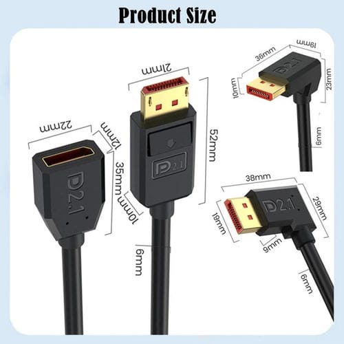 Cable Adaptador Extensión Displayport DP2.1 a DP2.1 Codo Izquierdo 52 Gbps 16K 30 Hz 50 cm (Negro)