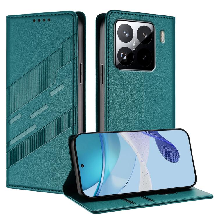 Funda de cuero retro con relieve para Xiaomi 15S Pro (verde oscuro)