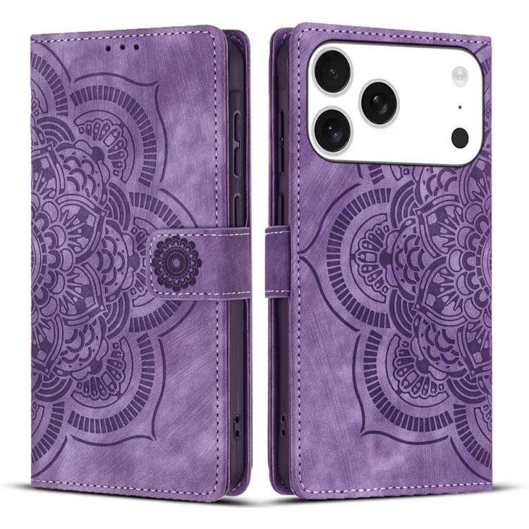 Funda de cuero retro esmerilado con diseño de mandala en relieve para iPhone 17 Pro (morado)