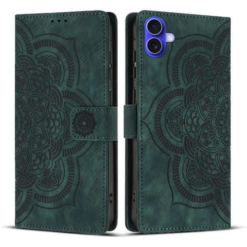 Funda de cuero retro esmerilado con relieve de mandala para iPhone 17 (verde)