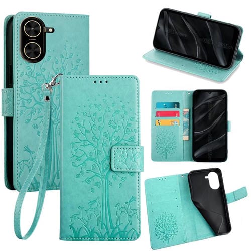 Funda de piel con relieve de árbol y ciervo para Redmi A5 4G (171,7 mm, verde)