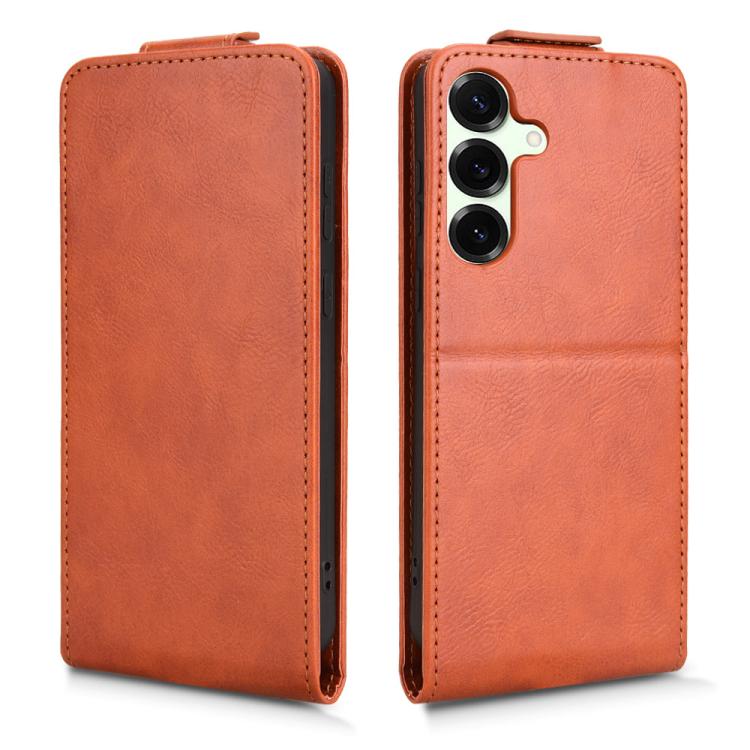 Funda magnética de cuero con tapa vertical y hebilla para Samsung Galaxy S25 FE 5G (marrón)