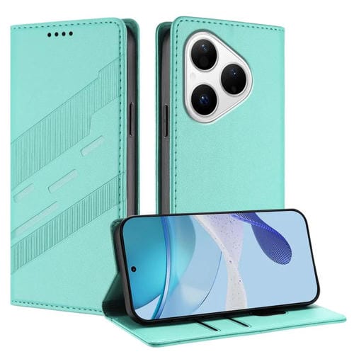 Funda de cuero retro con relieve para Huawei Pura 80 (verde menta)