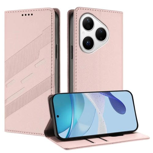 Funda de cuero retro con relieve para Huawei Pura 80 (rosa)