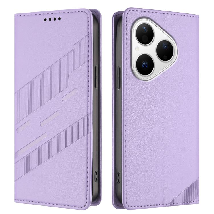 Funda de cuero retro con relieve para Huawei Pura 80 (morado claro)