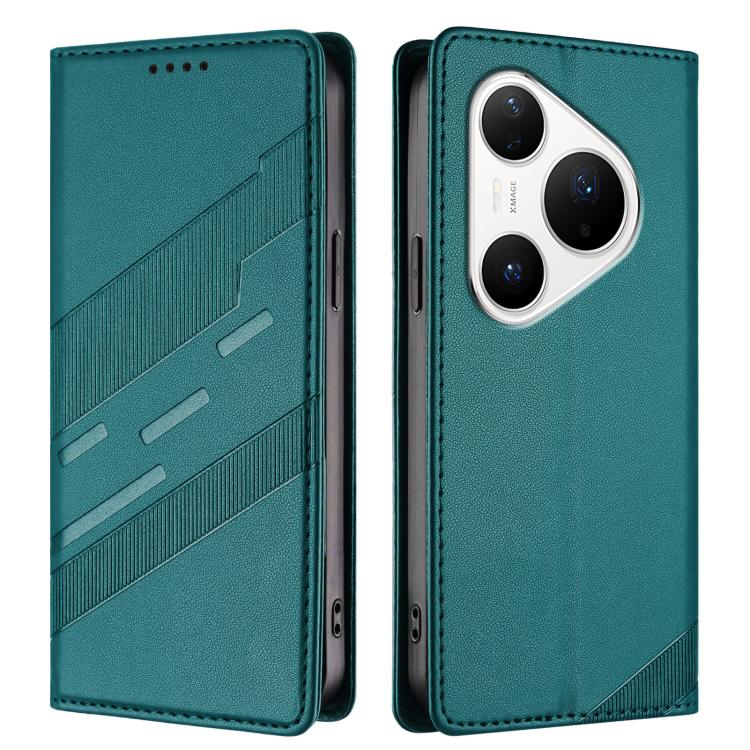 Funda de cuero retro con relieve para Huawei Pura 80 Pro (verde oscuro)