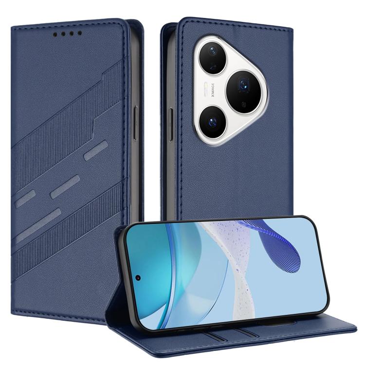 Funda de cuero retro con relieve para Huawei Pura 80 Pro (azul oscuro)