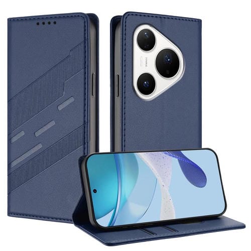 Funda de cuero retro con relieve para Huawei Pura 80 Pro (azul oscuro)